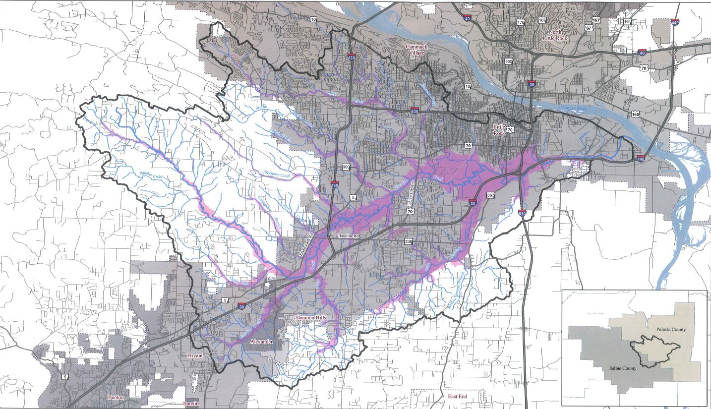 A map of the Fourche Creek Watershed.