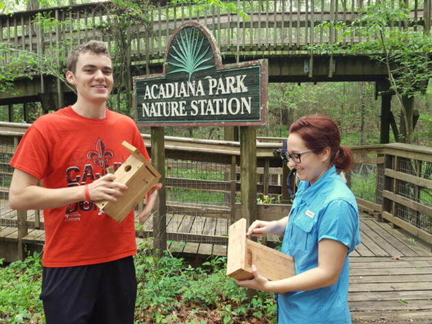 Volunteers help build and deploy Prothonotary Warbler nest boxes 